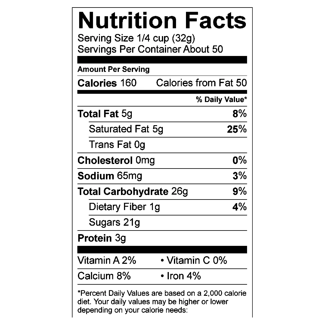 Nutrition Facts panel for Stirling Mocha