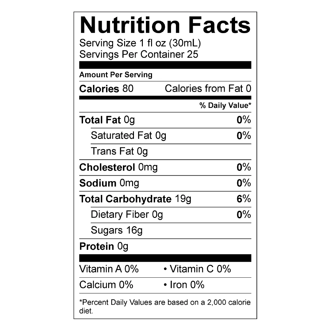 Nutrition Facts panel for Stirling Asian Rose